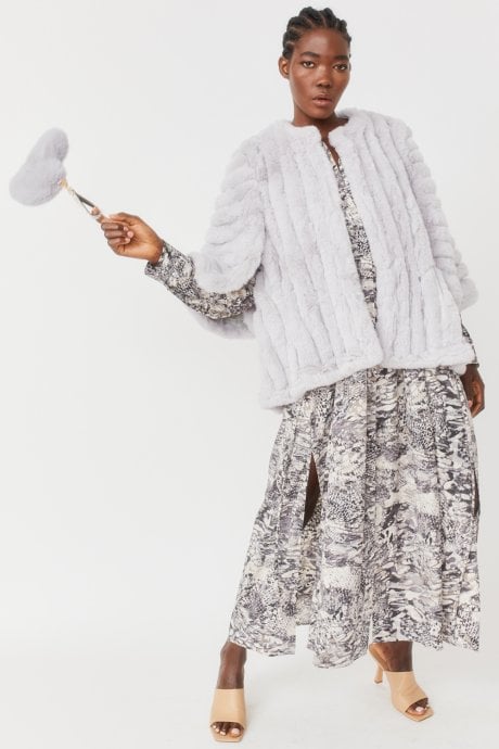 JAYLEY Grey Faux Fur Striped Coat