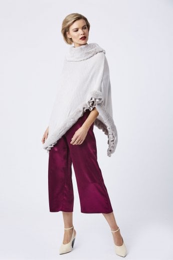 JAYLEY Grey Faux Fur Trim Poncho