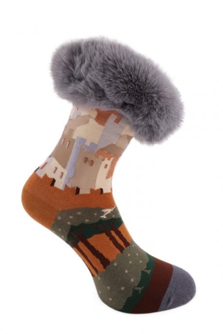 JAYLEY Grey Faux Fur Trim Socks