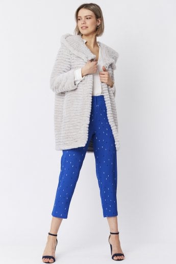 JAYLEY Grey Faux Mink Fur Hooded Coat