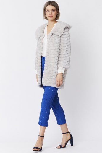 JAYLEY Grey Faux Mink Fur Hooded Coat