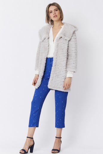 JAYLEY Grey Faux Mink Fur Hooded Coat