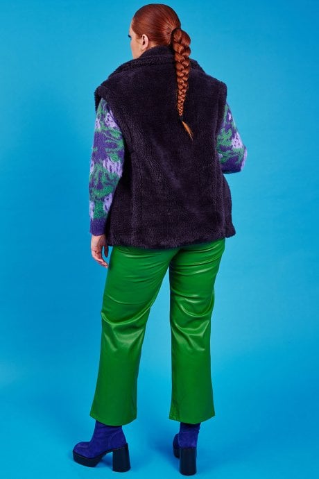 JAYLEY Grey Faux Shearling Midi Gilet | Waistcoat