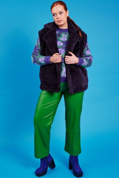 JAYLEY Grey Faux Shearling Midi Gilet | Waistcoat