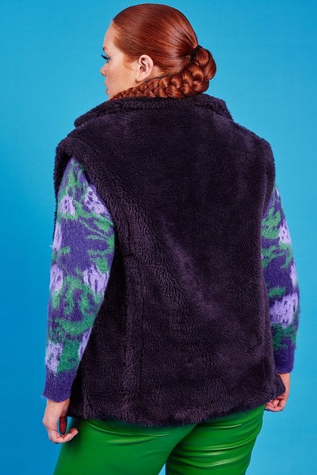 JAYLEY Grey Faux Shearling Midi Gilet | Waistcoat