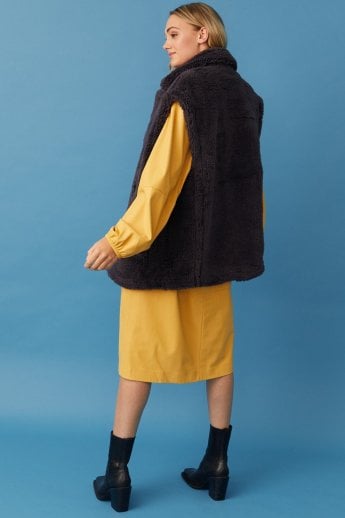 JAYLEY Grey Faux Shearling Midi Gilet | Waistcoat
