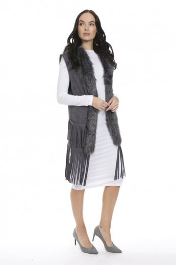 JAYLEY Grey Faux Suede And Faux Fur Gilet | Waistcoat