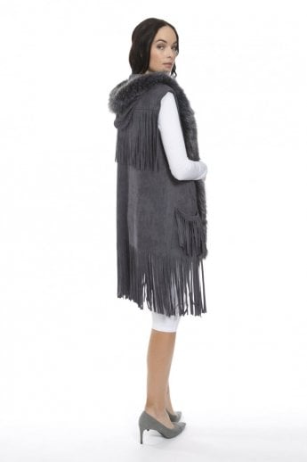 JAYLEY Grey Faux Suede And Faux Fur Gilet | Waistcoat