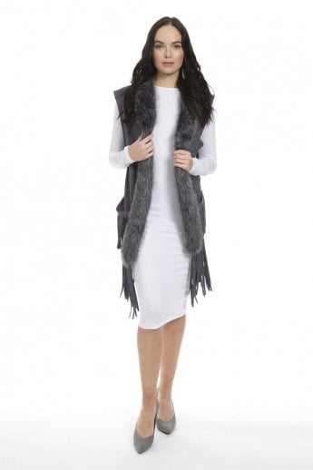 JAYLEY Grey Faux Suede and Faux Fur Gilet | Waistcoat