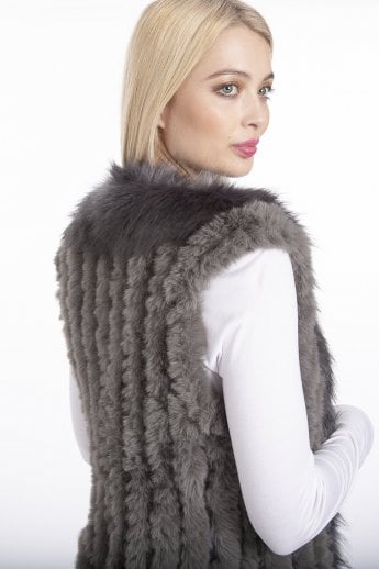 JAYLEY Grey Faux Suede And Knitted Faux Fur Gilet | Waistcoat
