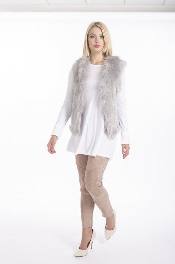JAYLEY Grey Faux Suede and Knitted Faux Fur Gilet | Waistcoat