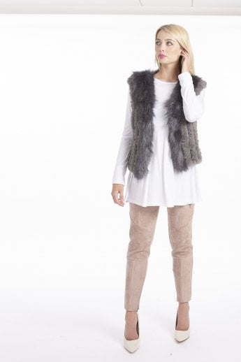 JAYLEY Grey Faux Suede and Knitted Faux Fur Gilet | Waistcoat