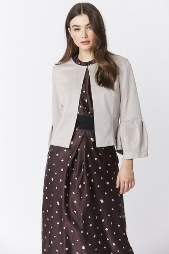 JAYLEY Grey Faux Suede Cropped Jacket With Frill Sleeve