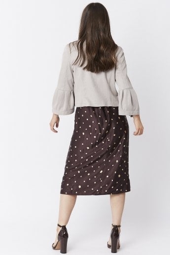 JAYLEY Grey Faux Suede Cropped Jacket With Frill Sleeve