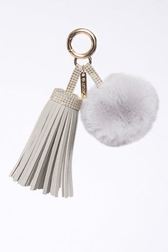 JAYLEY Grey Faux Suede Faux Fur Pom Charm