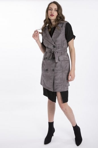 JAYLEY Grey Faux Suede Gilet | Waistcoat
