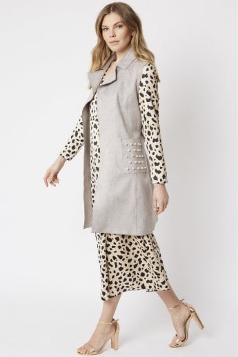JAYLEY Grey Faux Suede Gilet | Waistcoat