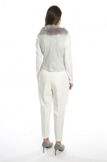 JAYLEY Grey Faux Suede Gilet | Waistcoat With Faux Fur Collar