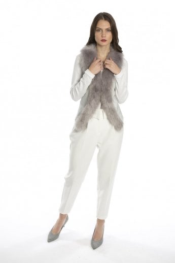 JAYLEY Grey Faux Suede Gilet | Waistcoat with Faux Fur Collar
