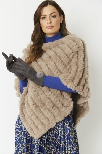 JAYLEY Grey Faux Suede Gloves With Faux Fur Pom