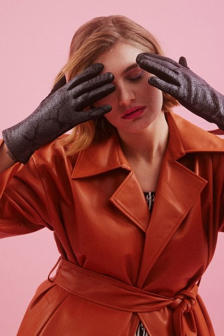 JAYLEY Grey Faux Suede Gloves