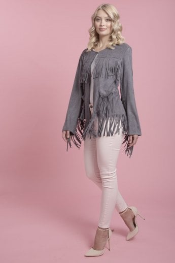 JAYLEY Grey Faux Suede Jacket