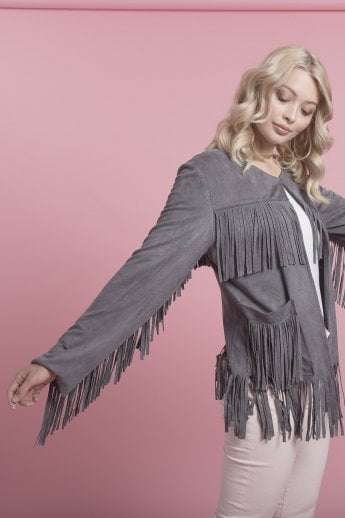JAYLEY Grey Faux Suede Jacket