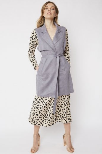 JAYLEY Grey Faux Suede Long Gilet | Waistcoat