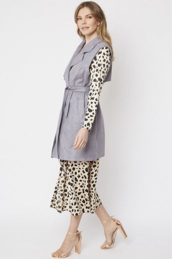 JAYLEY Grey Faux Suede Long Gilet | Waistcoat