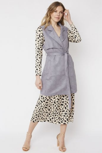 JAYLEY Grey Faux Suede Long Gilet | Waistcoat
