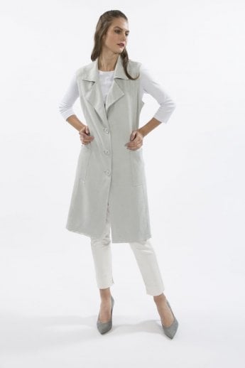 JAYLEY Grey Faux Suede Long Length Gilet | Waistcoat