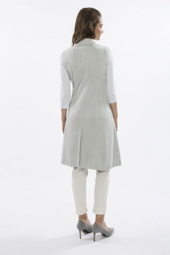 JAYLEY Grey Faux Suede Long Length Gilet | Waistcoat
