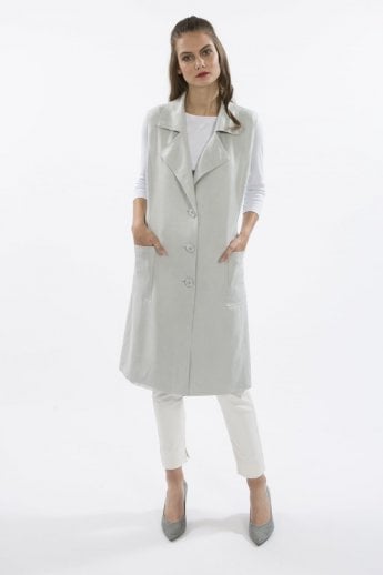 JAYLEY Grey Faux Suede Long Length Gilet | Waistcoat