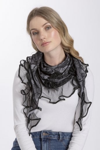 JAYLEY Grey Fine Knit and Lace Scarf