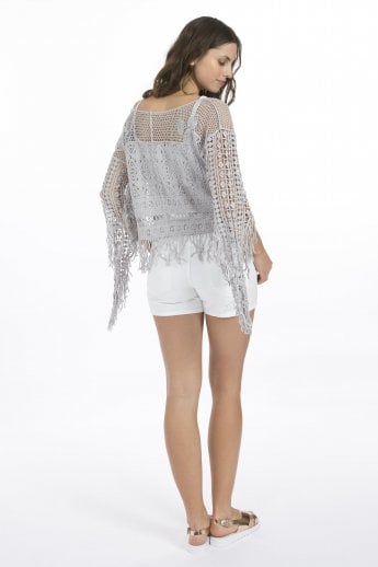 JAYLEY Grey Fringed Lace Top