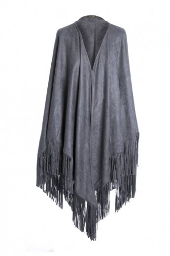 JAYLEY Grey Golden Faux Suede Cape