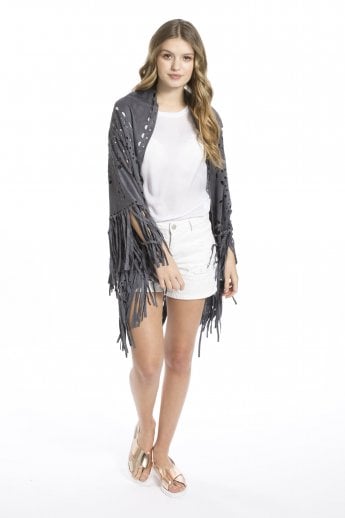 JAYLEY Grey Gwenna Faux Suede Cape
