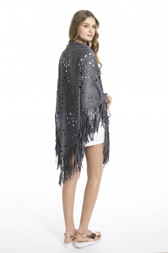 JAYLEY Grey Gwenna Faux Suede Cape
