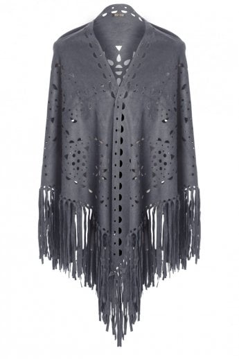 JAYLEY Grey Gwenna Faux Suede Cape