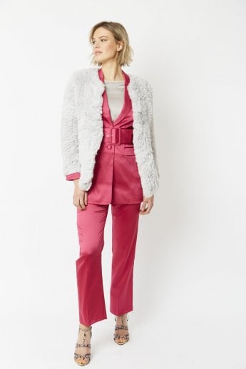 JAYLEY Grey Hand Knitted Faux Fur Coat