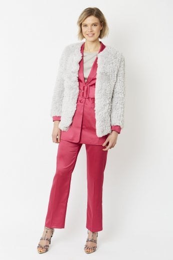 JAYLEY Grey Hand Knitted Faux Fur Coat