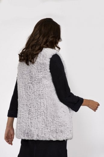 JAYLEY Grey Hand Knitted Faux Fur Gilet | Waistcoat