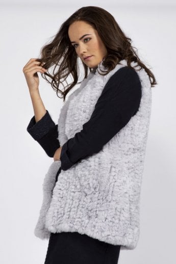 JAYLEY Grey Hand Knitted Faux Fur Gilet | Waistcoat