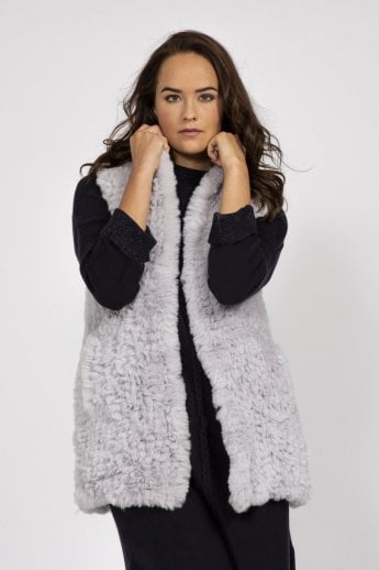 JAYLEY Grey Hand Knitted Faux Fur Gilet | Waistcoat