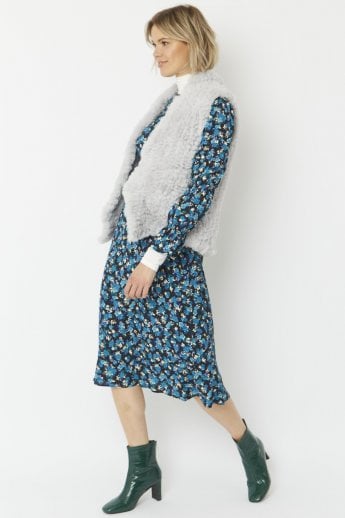 JAYLEY Grey Hand Knitted Faux Fur Gilet | Waistcoat