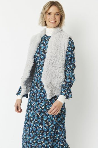 JAYLEY Grey Hand Knitted Faux Fur Gilet | Waistcoat