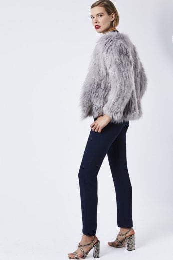 JAYLEY Grey Hand Knitted Faux Fur Jacket