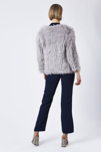 JAYLEY Grey Hand Knitted Faux Fur Jacket