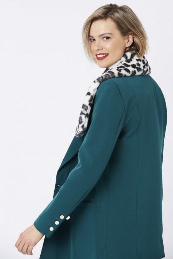 JAYLEY Grey Leopard Print Faux Fur Scarf