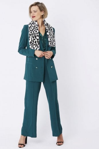 JAYLEY Grey Leopard Print Faux Fur Scarf